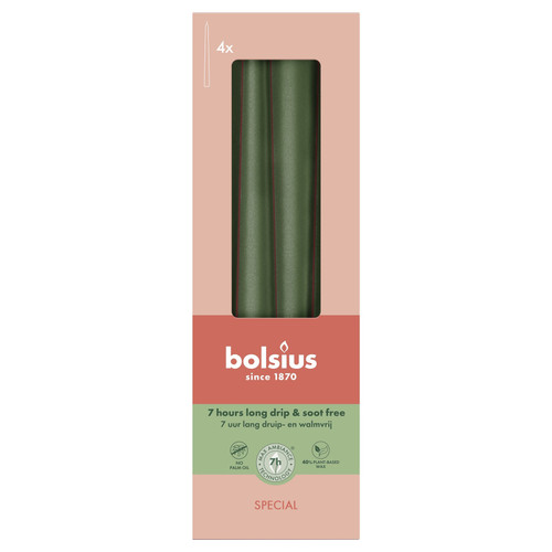 Metallic Green Bolsius Tapered Candles (245 x 24mm)