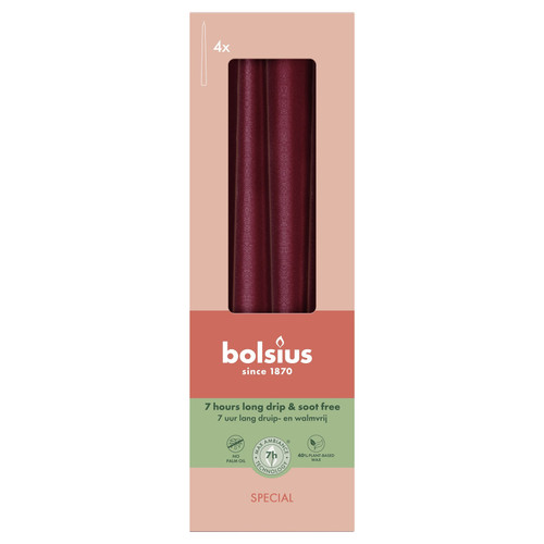 Metallic Red Bolsius Tapered Candles (245 x 24mm)