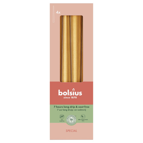 Metallic Gold Orange Bolsius Tapered Candles (245 x 24mm)