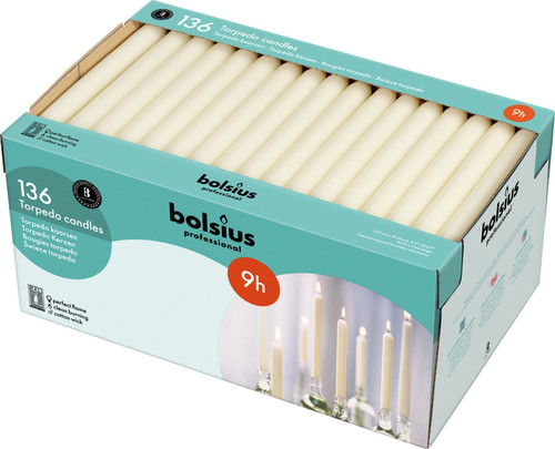 136 Bolsius Torpedo Candles (240mm/22 mm) - Ivory