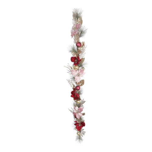 Garland - Magnolia & Poinsettia Rattan Pink/Burgundy (180cm)