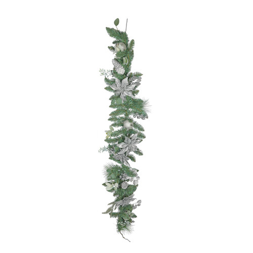 Poinsettia & Bauble Garland - Silver - 180cm