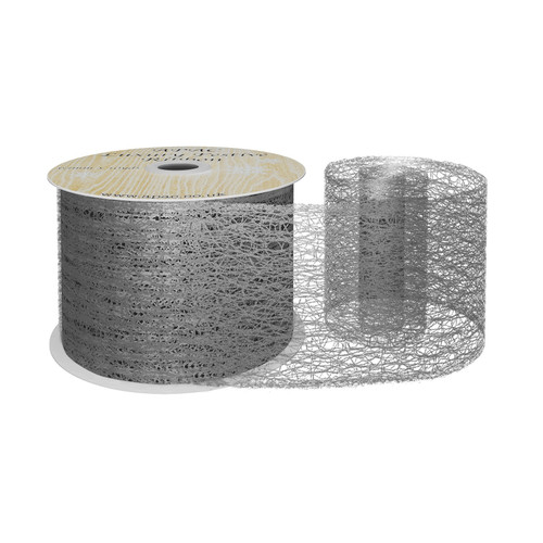 63mm Wired Edge Webbing Luxury Ribbon - Metallic Black/Silver (9m/10yds)