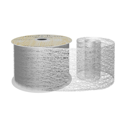 63mm Wired Edge Webbing Luxury Ribbon - Metallic Silver (9m/10yds)