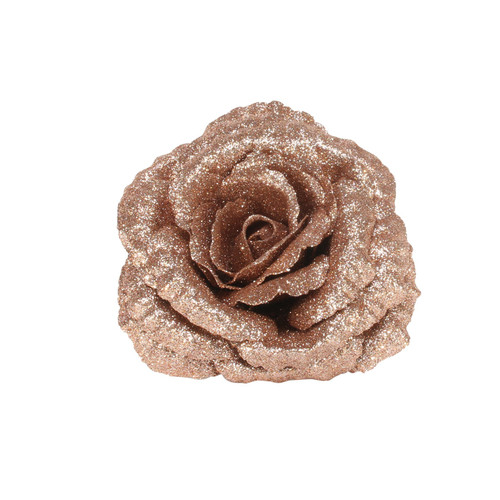 Glittered Rose with Clip - Rose (18cm)