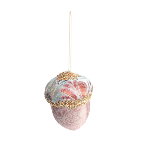Sage Green & Pink Embroidered Acorn (11cm x 8cm)