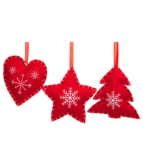 Assorted Red Felt Heart Tree Decoration