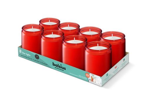Bolsius Professional Starlight Glass Candles 82/68mm x 8 - Red