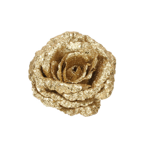 Glittered Rose with Clip - Gold (18cm)