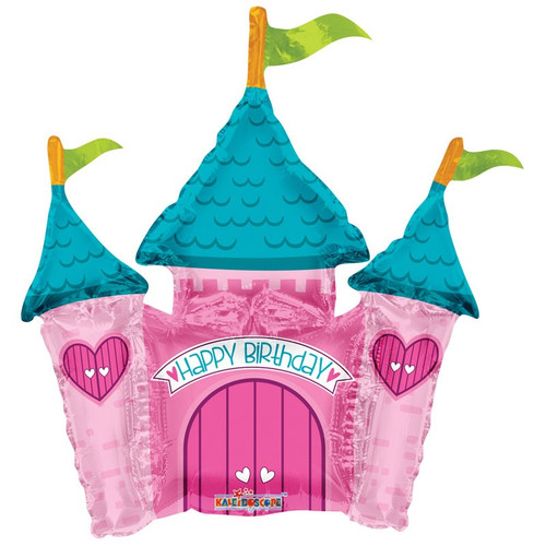 Foil Balloon (Mini Shape) - Happy Birthday Princess Castle with Straw for Inflating (14")