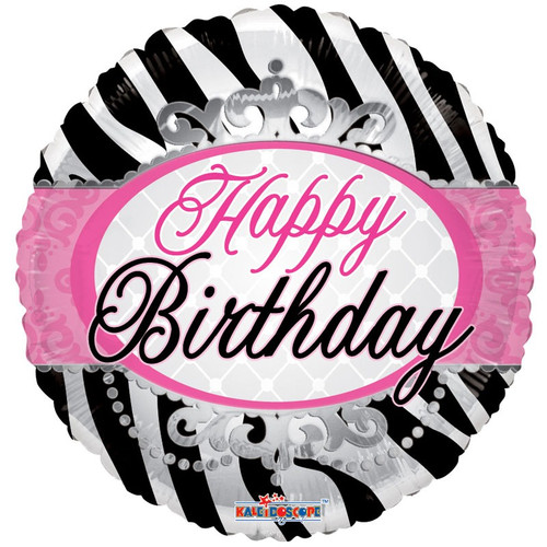 18" Happy Birthday Zebra Print Balloon