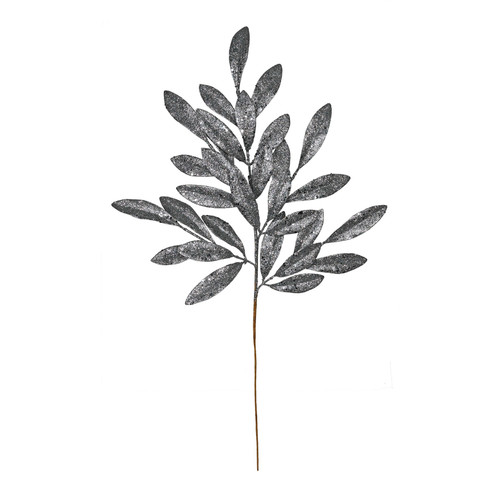 Pewter Glitter bay leaf spray 