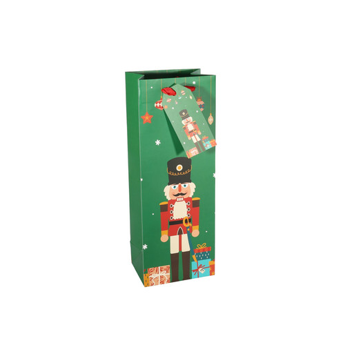 Christmas Nutcracker Bottle Gift Bag with Tag