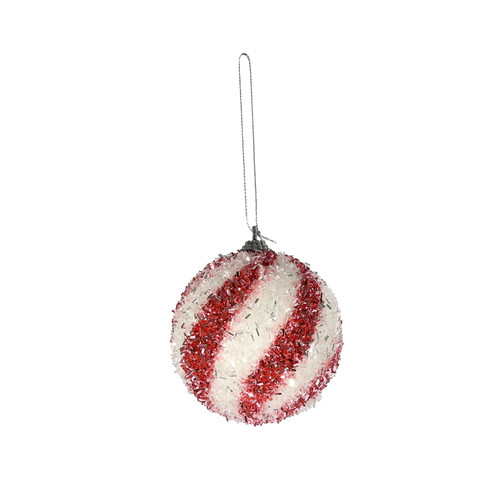 Pink & White Pastel Candyland Striped Baubles (Pack of 4) (8cm)