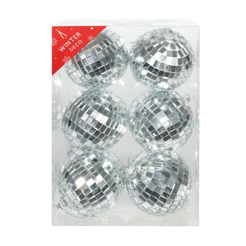 Silver Disco Baubles (Pack of 6) 