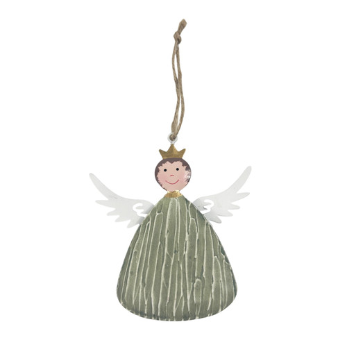 Sage Green Angel with Crown Hanging Decoration (11cm)