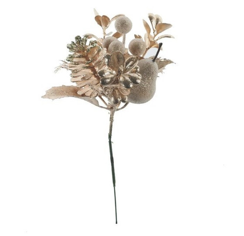 Pear, Berries & Pinecone Pick - Champagne - 12cm