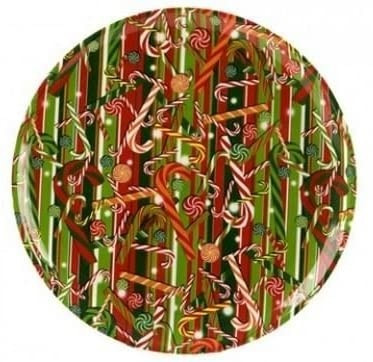 Snow White Plastic Round Tray With Christmas Candy Design Of 13.5inch