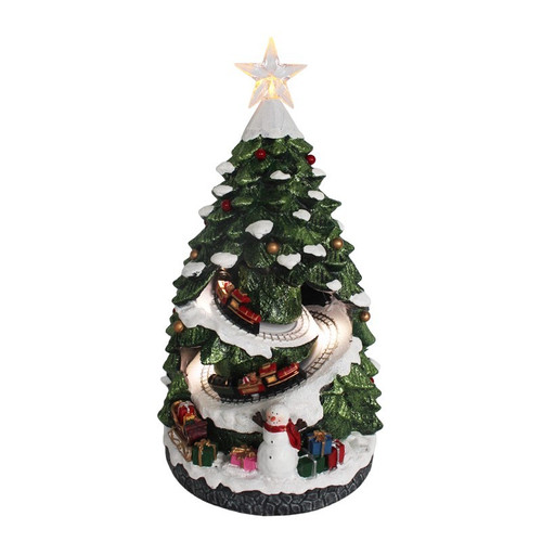 Christmas Tree Ornament with Moving Train & Light Up Star (38cm)