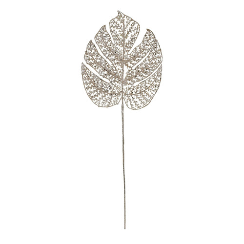 Champagne Glitter Filigree Monstera Leaf 