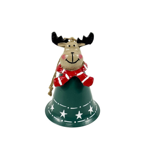 Green Bell with Reindeer Topper (10cm)