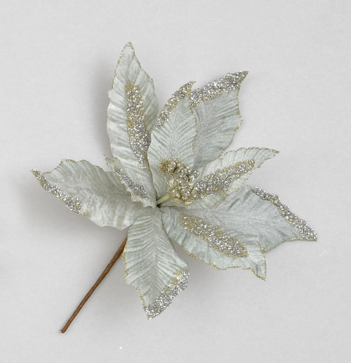 Silver & Gold Velvet Glittery Poinsettia Pick (28cm)