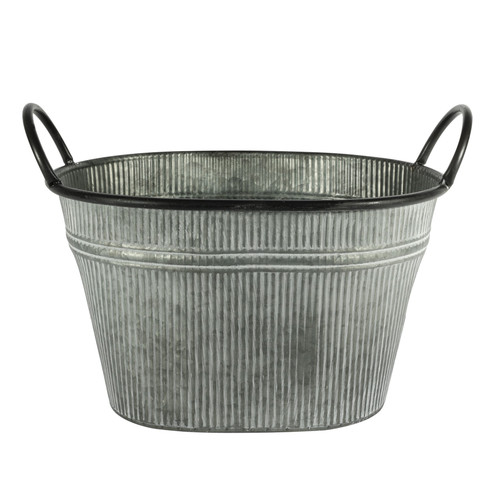 Zinc Planter - White Wash Ribbed Trough with Ears/Handles (33cm x 25.5cm)