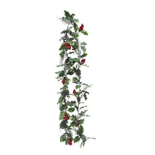 Green Holly & Berry Garland (182cm)
