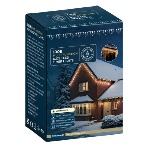 Warm White LED Icicle Lights Twinkle Effect (1008 Lights) (30m L)