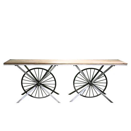 Wooden Table with Cart Wheels (240cm x 92cm H)