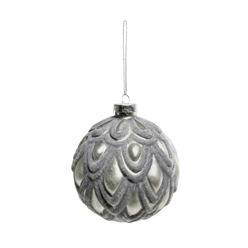 Bauble - Glass Ball with Layered Ruffle - Pewter (10cm)