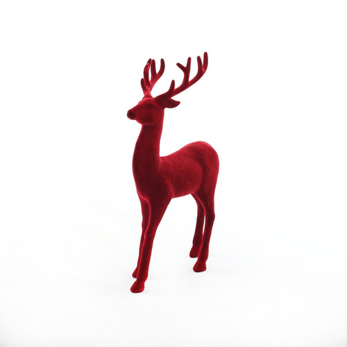 Standing Decoration - Flocked Reindeer in Burgundy -32cm