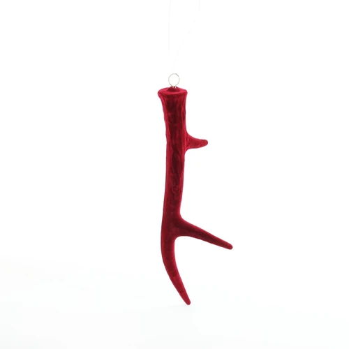 Hanging Decoration - Flocked Burgundy Red Antler (Large 20cm)