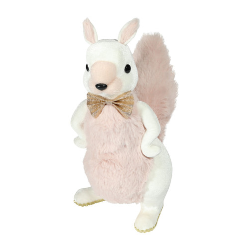Squirrel Decoration - White Velvet & Pink Fur Standing with Bowtie
