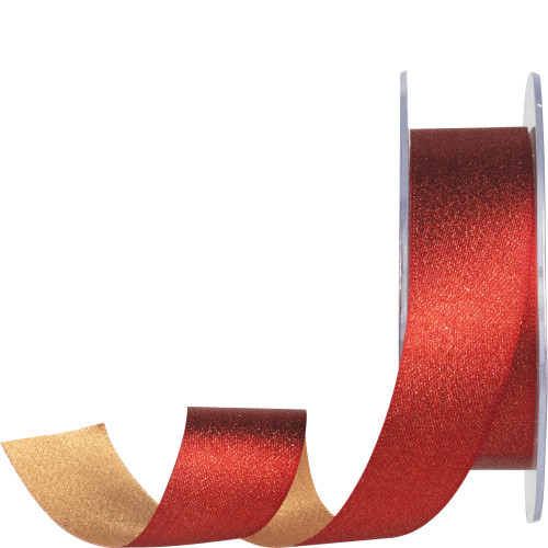 25mm Satin-Effect Polyester Ribbon - Glamour Duo (Metallic Red & Gold)