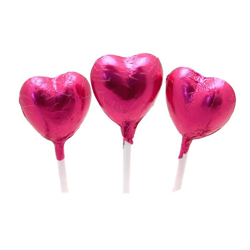 Chocolate Heart Lollipops - Hot Pink Foil