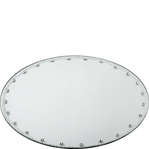 Circular Mirrored Diamante Glass Plate - Large
