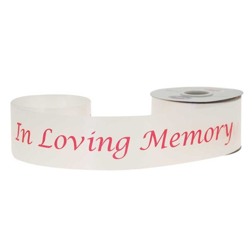 50mm Poly Ribbon - Funeral In Loving Memory White & Red (45m/50yd)
