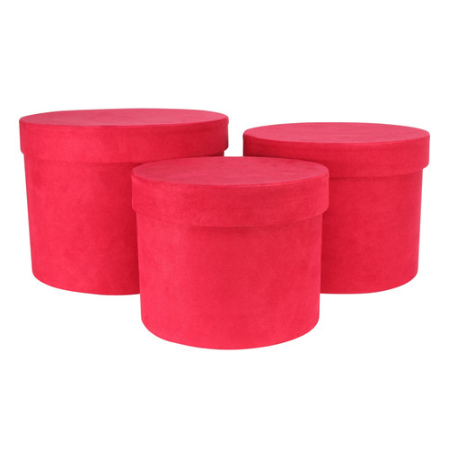 Hat Boxes - Red Suede (Set of 3)