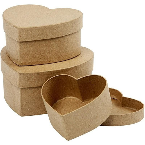 Hat Boxes - Hearts in Kraft (Set of 3)