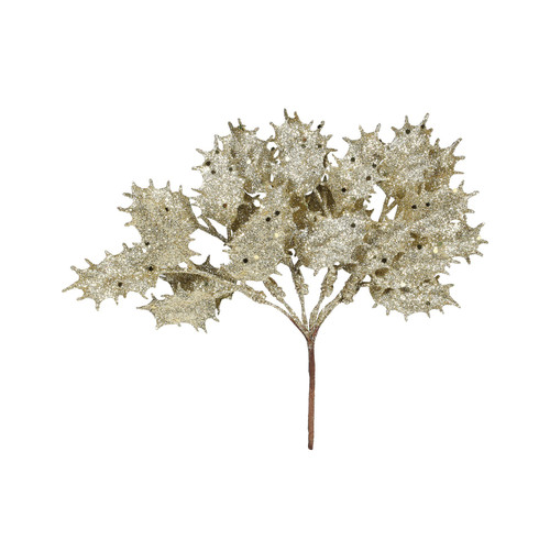 Christmas Pick with Gold Glitter Holly - 20cm