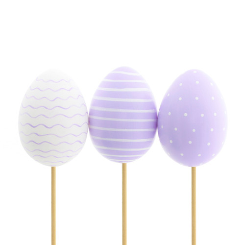 Flower Picks - Patterned Lilac Easter Eggs (Assorted Designs)