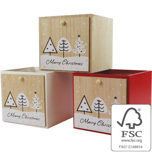 Winter Tree Wooden Cube Planters (Assorted Designs)