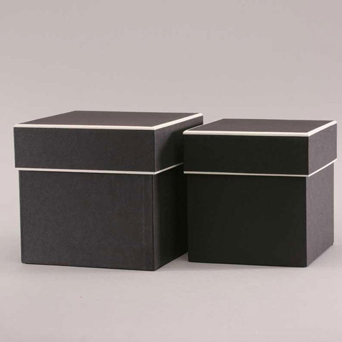 Hat Boxes - Black with White Trim Square (Set of 2)