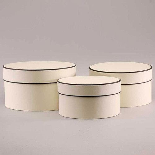 Set of 3 Cream Round Hat Boxes with Black Trims
