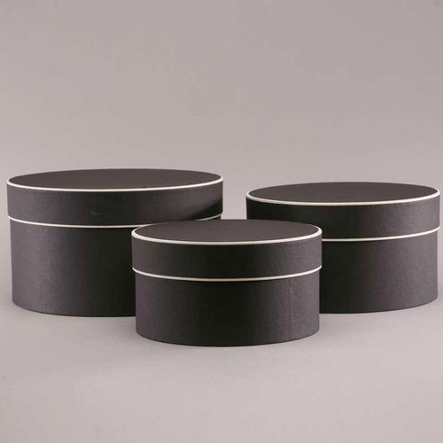 Hat Boxes - Black with Cream Trim (Set of 3) (21cm - 27cm Dia)