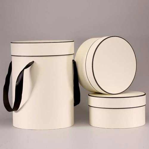 Hat Boxes - Cream with Brown Trim (Set of 3)