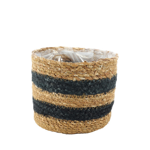Seagrass Basket Regular - Black Braided Stripe