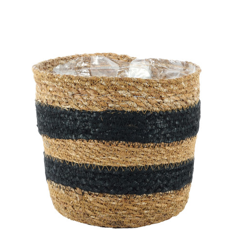 Seagrass Basket Medium - Black Braided Stripe