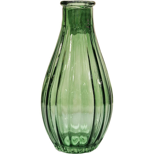 Bud Glass Vase - Vintage Fluted - Green (14cm)